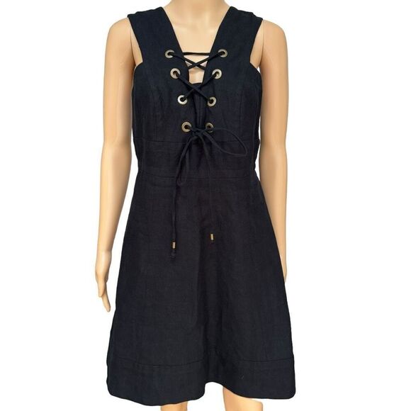 J. Crew Collection 100% linen black Rose Lace Up Dress size 4 NWOT - Picture 4 of 12